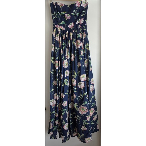 French Connection Dresses & Skirts - French Connection Strapless Maxi Dress 2 Floral Navy Cotton Gown Wedding Guest